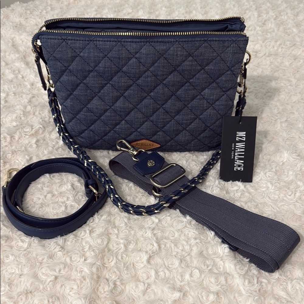 MZ Wallace Large Crosby Pippa Denim Satchel with Silver Hardware
